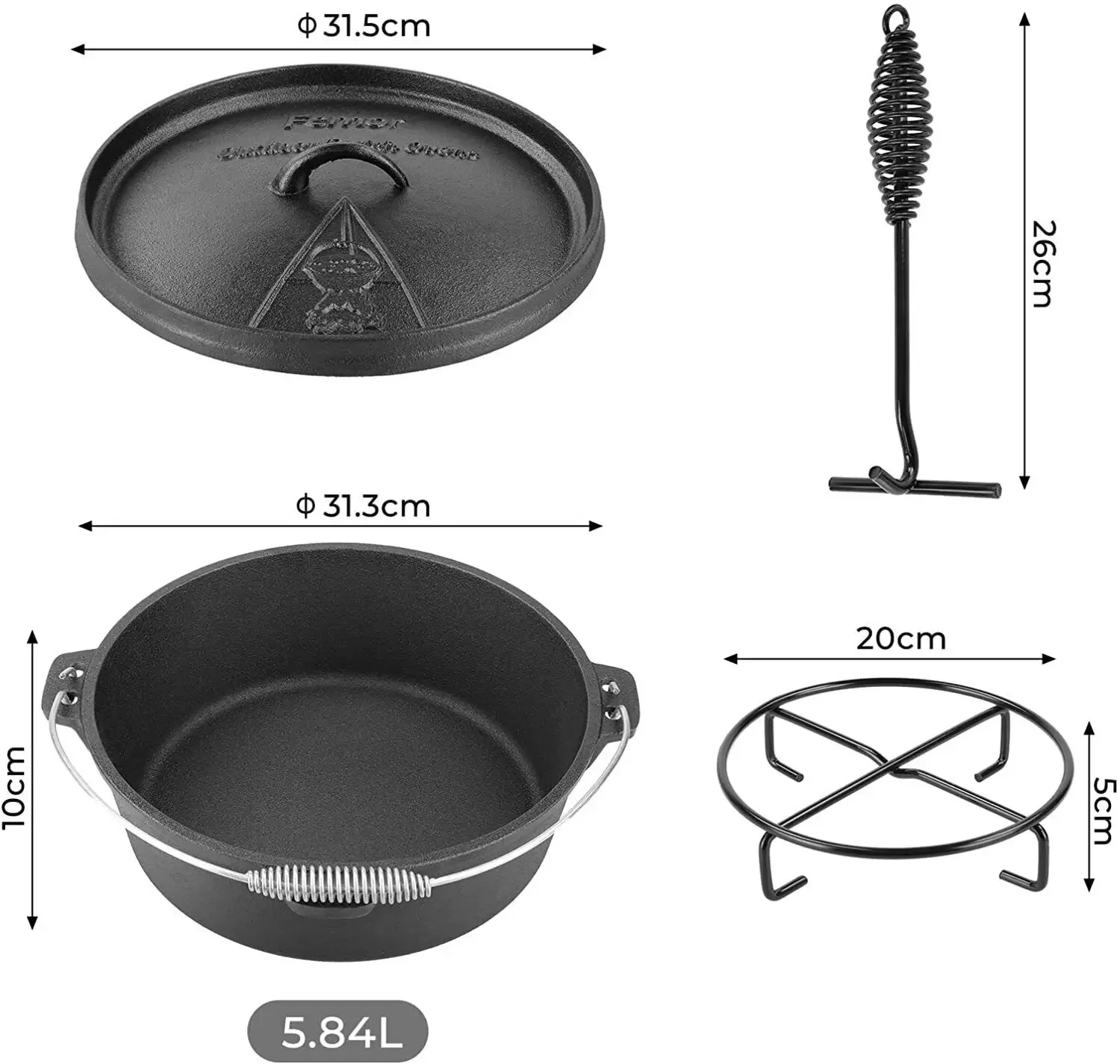 Femor Belanda Oven cor besi 5, - Camp Dutch Oven Cast ulasan dan harga